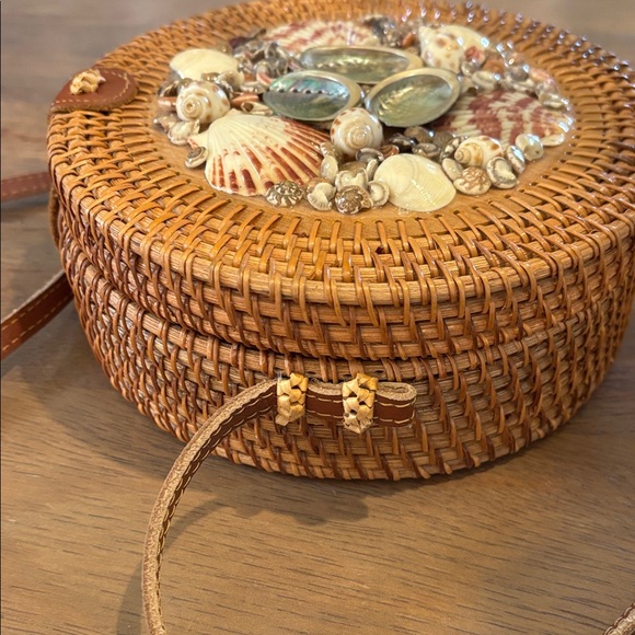 Haute Hippie Brown Woven Shell-Embellished Round Bag